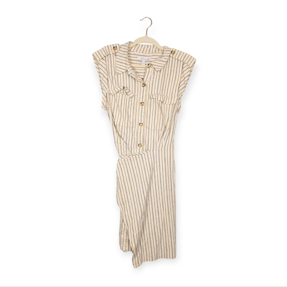 Derek Lam 10 Crosby Giselle Cream Striped Linen Blend Shirt Dress Size 12